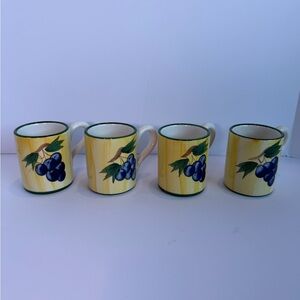 Dansk Summer Bounty Fruit Mugs Set of 4 Made in Italy Vintage Ceramic Cups
